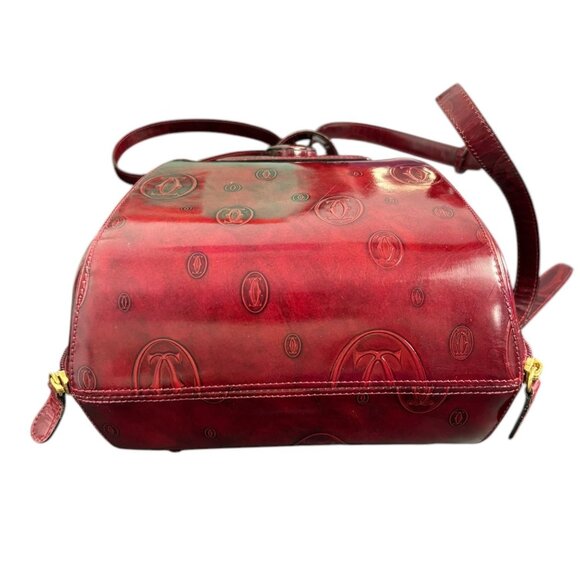 CARTIER: Burgundy, Patent Leather "Double C" Logo Backpack #1391 - Picture 4 of 6